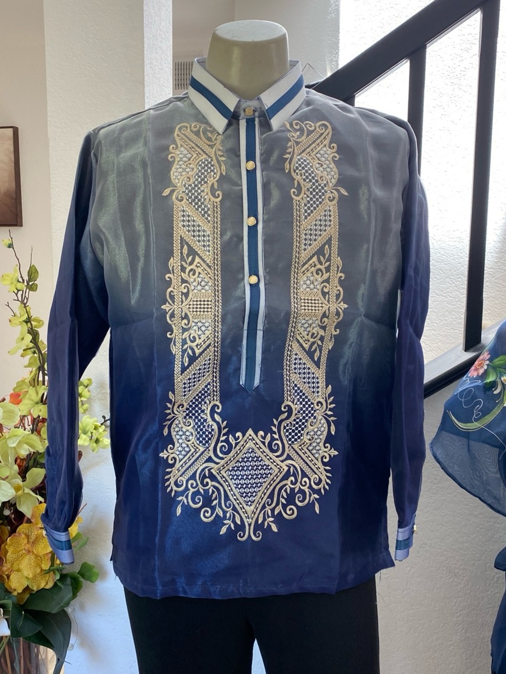 Embroidered Blue Ombre Men's Polo Shirt